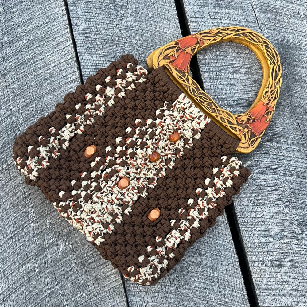 Vintage 70s Crochet Hobo Bag